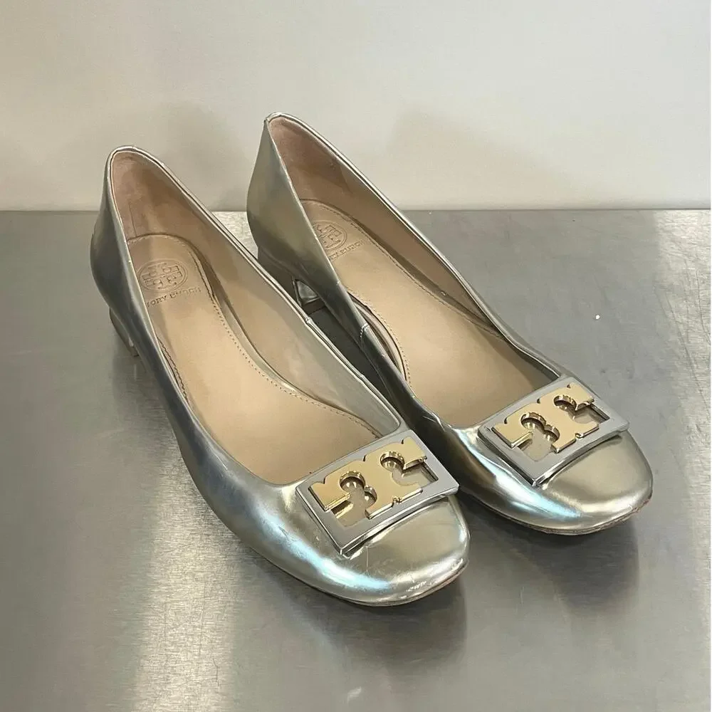 Tory Burch 'Gigi' Block Heel Pump Metallic Gold Womens Size 9